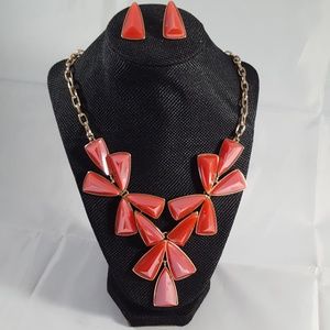 Mia Cascading Orange Red Statment Necklace Set